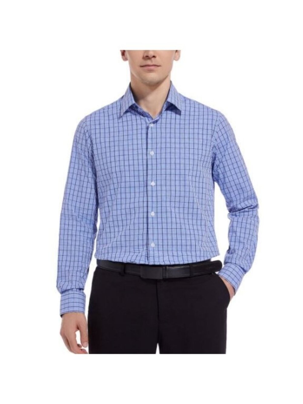Duchamp London Button-Down Shirt Mens Size 17 1/2XL Blue Checkered Long Sleeve